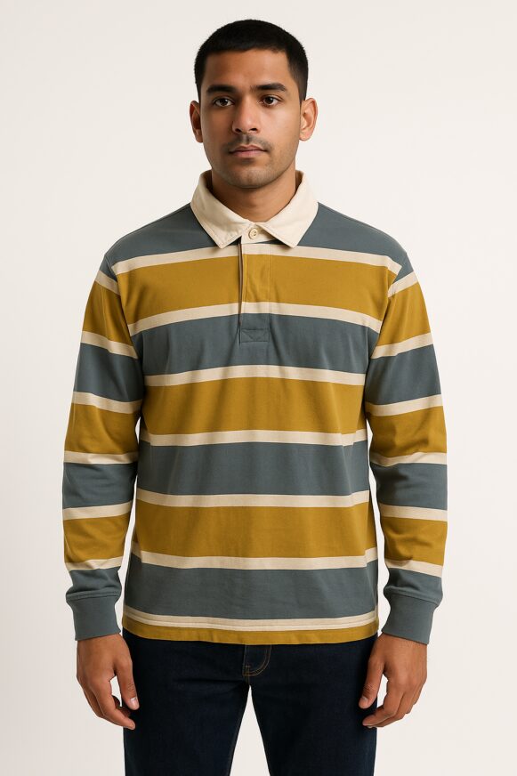 Striped Long-Sleeve Polo T-Shirt