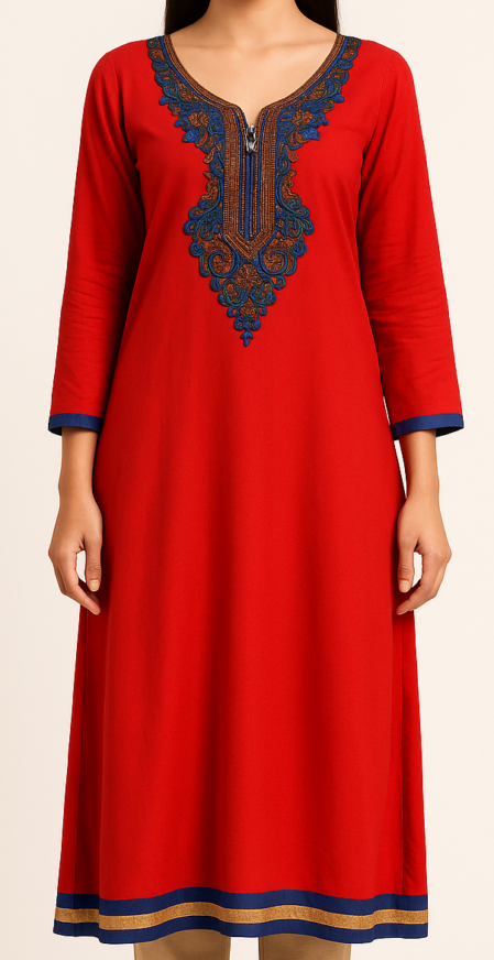 Red & Blue Embroidered Kurta