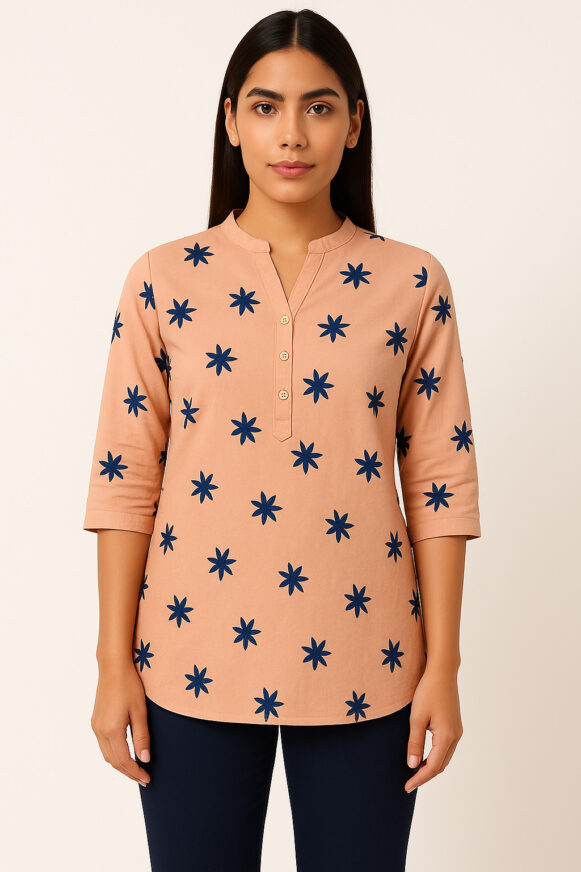 Peach Floral Embroidered Kurti
