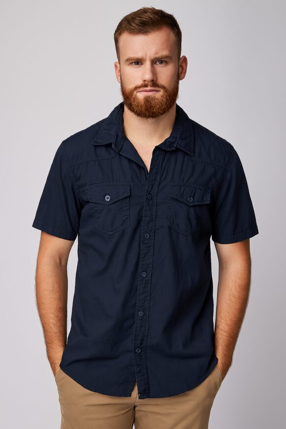 Navy Blue Cotton Casual Shirt