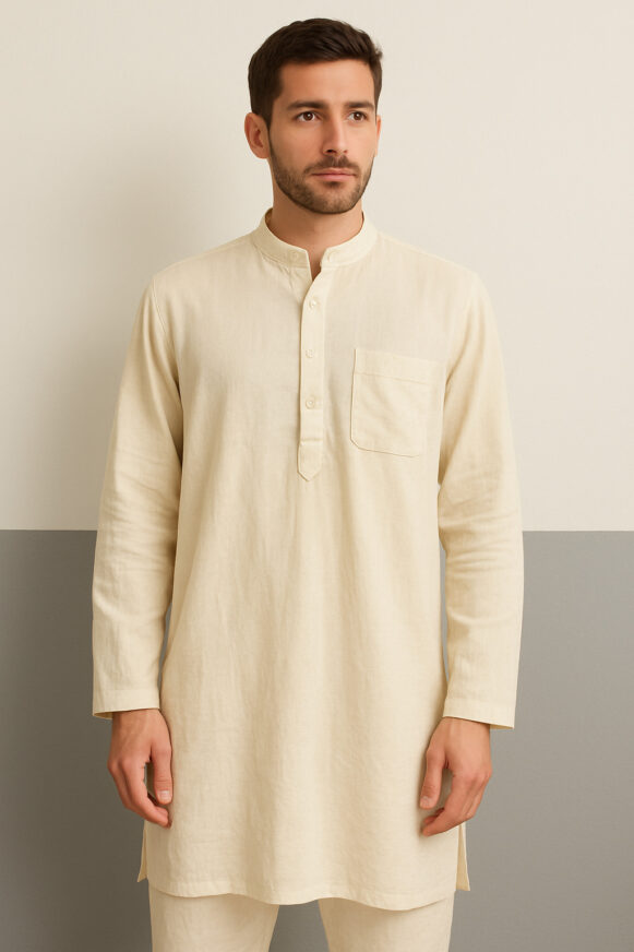 Beige Cotton Kurta - Costumepeti