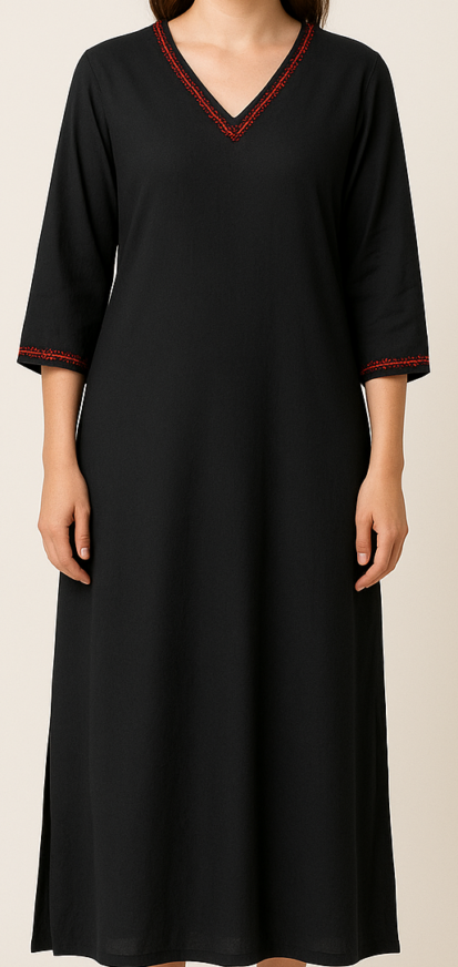 Black Embroidered Neck Dress