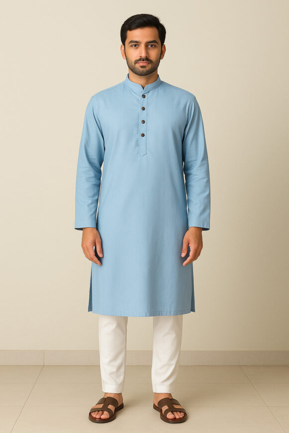 Light Blue Cotton Mandarin Kurta