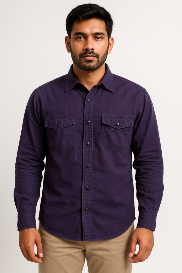 Utility-Style Purple Twill Shirt