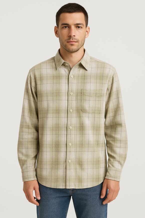 Olive Grid-Check Cotton Shirt