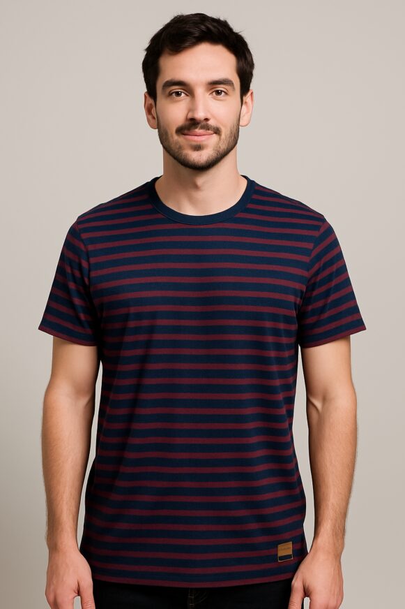 Navy-Maroon Striped Tee