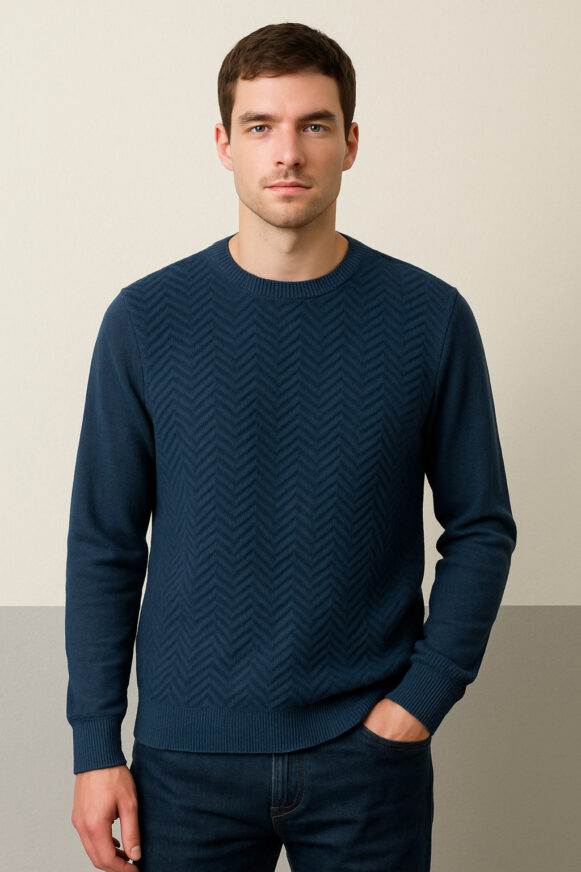 Chevron Navy Knit Pullover T-Shirt
