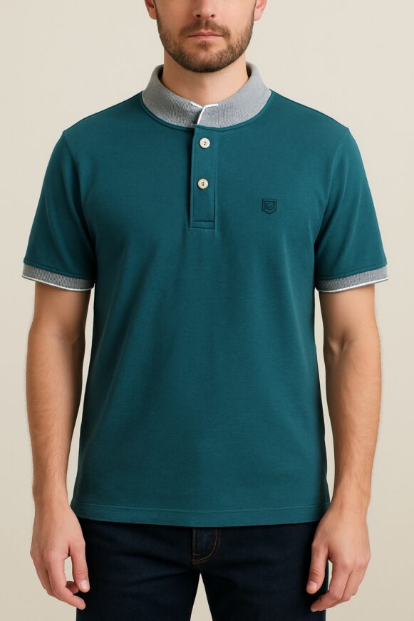 Teal Polo with Grey Contrast Collar