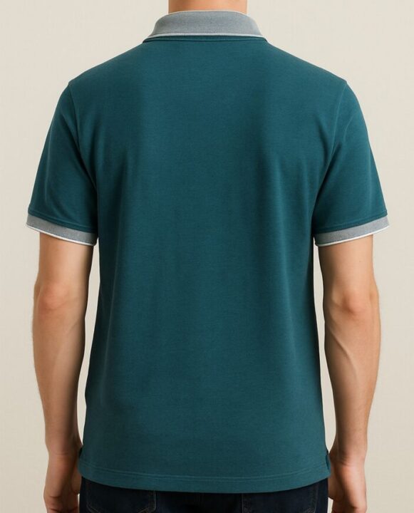 Teal Polo with Grey Contrast Collar - Image 3