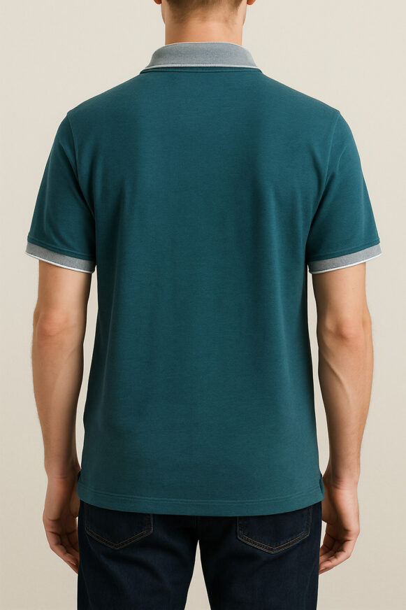 Teal Polo with Grey Contrast Collar - Image 4
