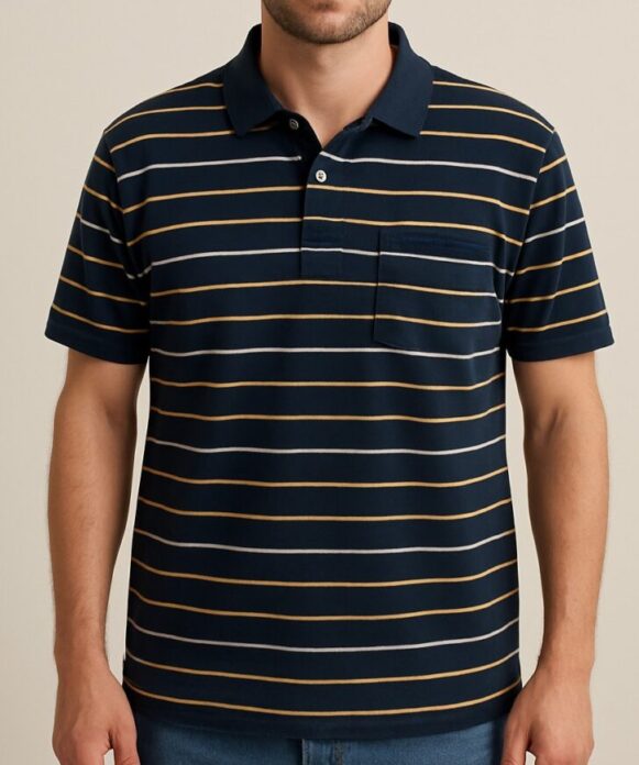 Navy Striped Polo T-Shirt - Costumepeti