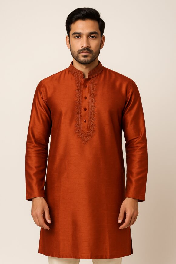 Orange Kurta with Embroidery