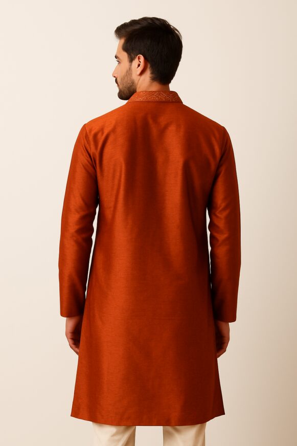 Orange Kurta with Embroidery - Image 3