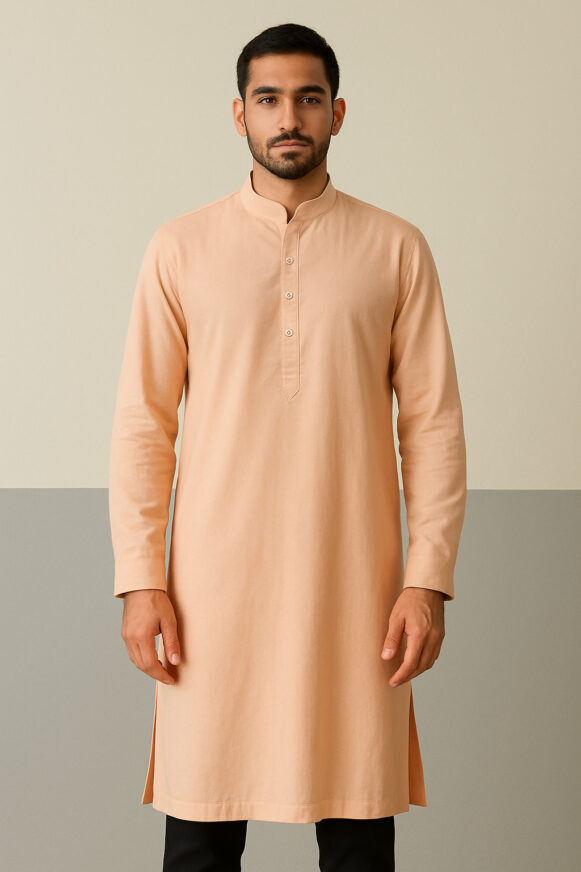 Solid Peach Kurta for Men - Costumepeti