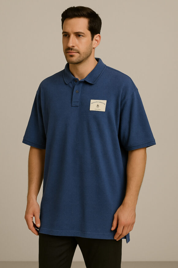 Navy Blue Polo T-Shirt with Logo Patch