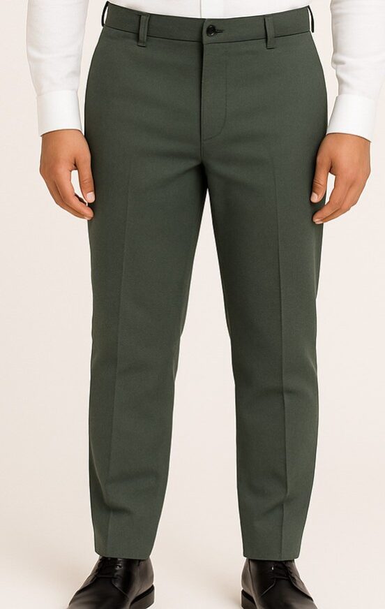 Olive Green Slim-Fit Formal Trousers