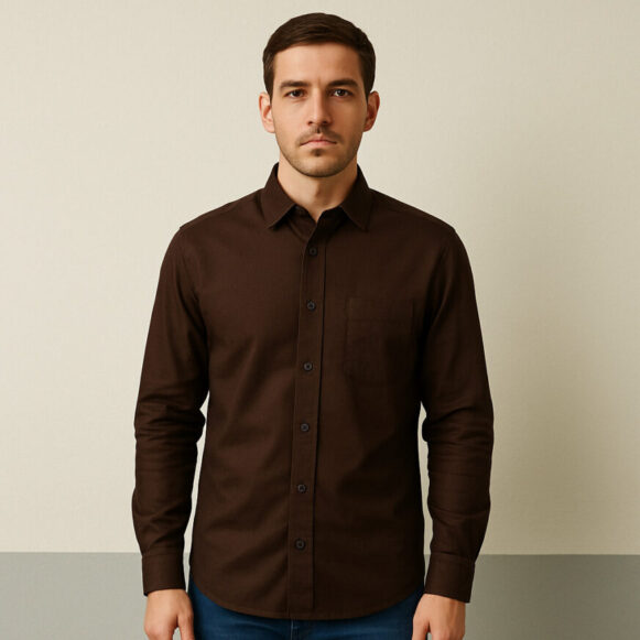 Men’s Dark Brown Solid Full Sleeve Shirt