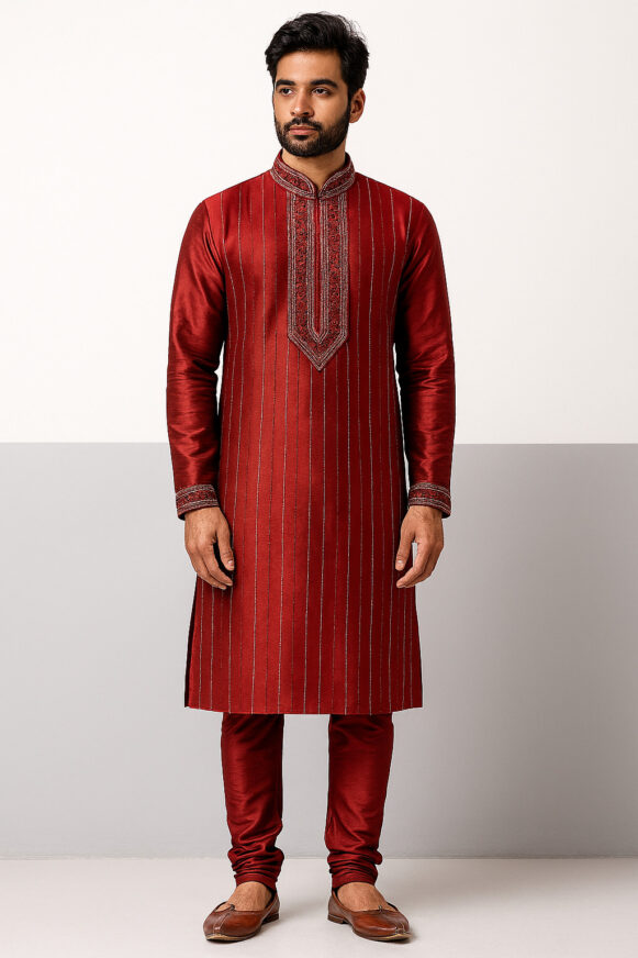 Maroon Silk Kurta