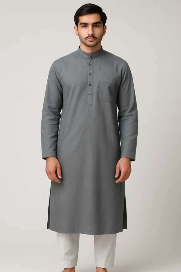Charcoal Grey Cotton Kurta for Men - Costumepeti