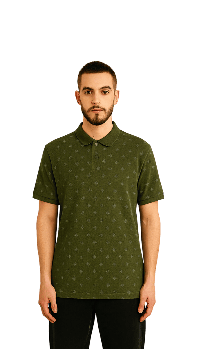 Olive Geometric Polo