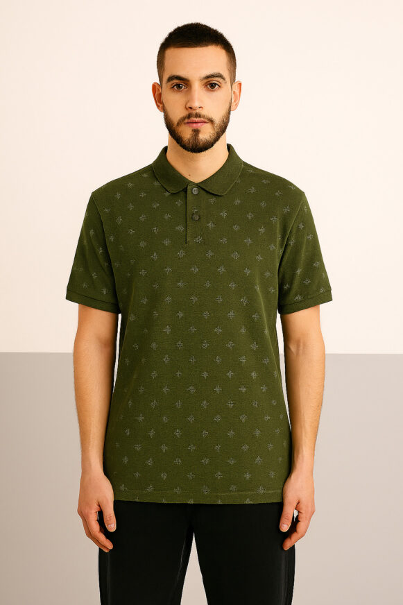 Olive Geometric Polo T-Shirt - Costumepeti