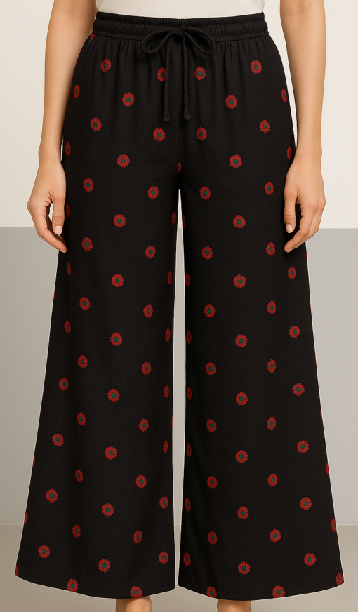 Black Floral Wide-Leg Pants