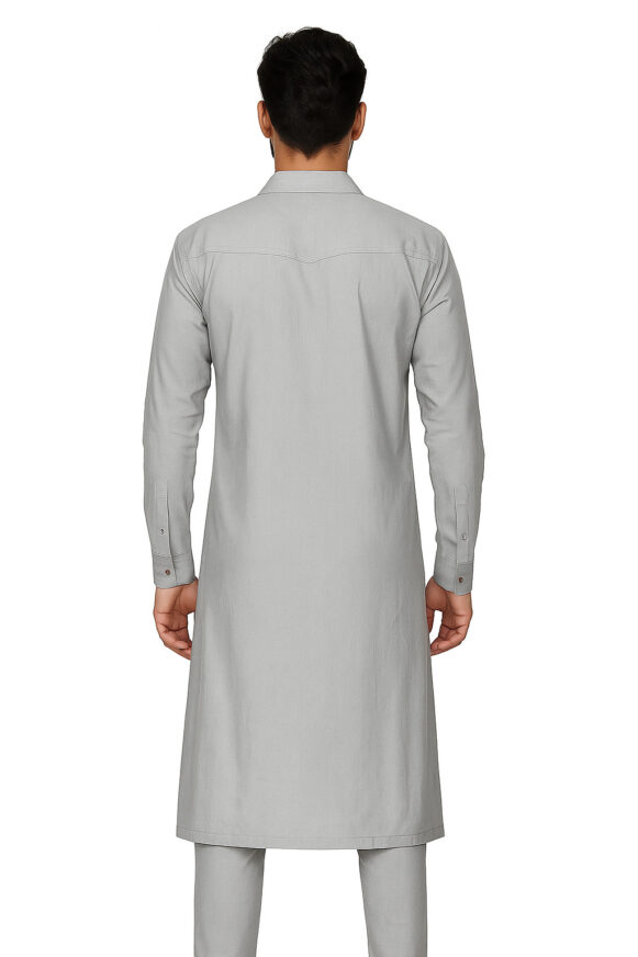 Light Grey Pintuck Kurta For Men - Image 4