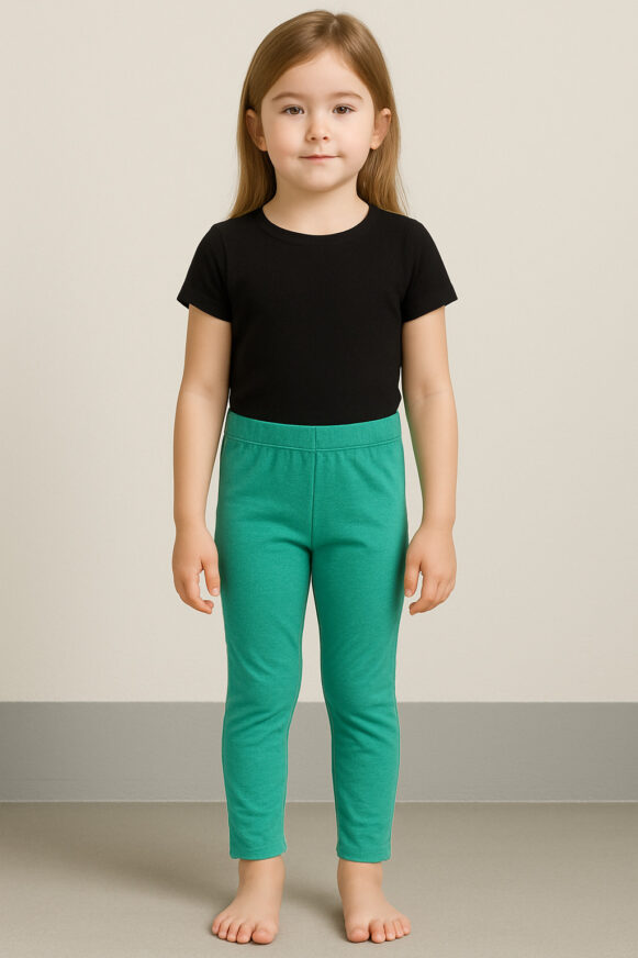 Green Cotton Leggings for Girls