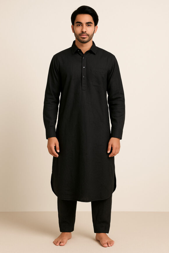 Black Shirt-Collar Kurta