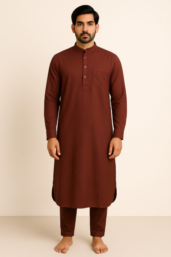 Maroon Kurta with Pocket For Men