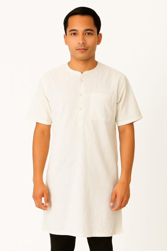 Cream White Cotton Short-Sleeve Kurta