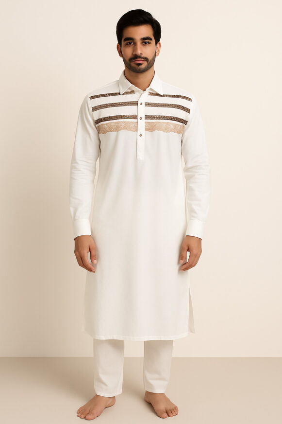 Ivory Embroidered Men’S Kurta