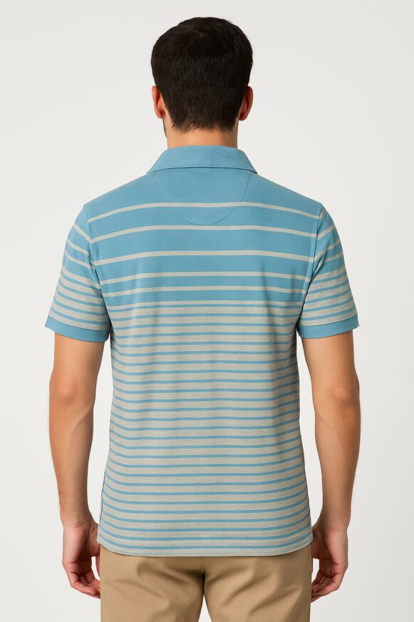 Striped Sky Blue Polo T-Shirt - Image 3