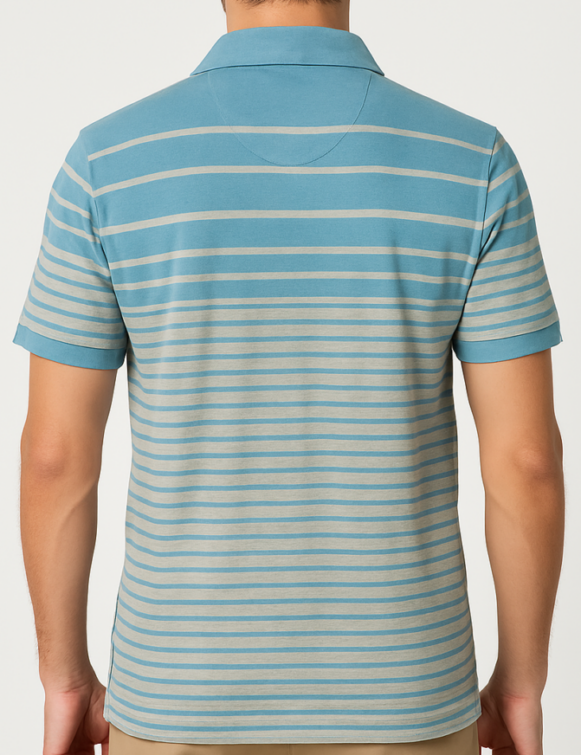 Striped Sky Blue Polo T-Shirt - Image 4