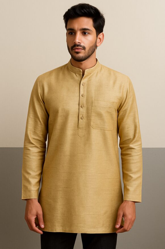 Mustard Yellow Band Collar Kurta