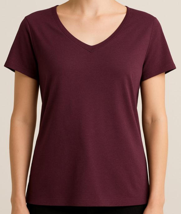 Maroon V-neck cotton t-Shirt