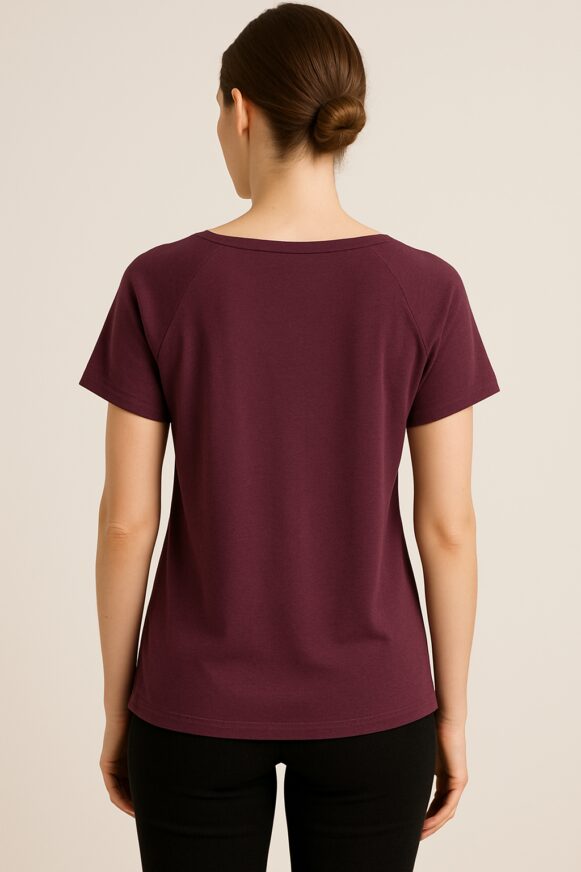 Maroon V-neck cotton t-Shirt - Image 4