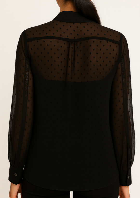 Black Sheer Sleeve Tie-Neck - Image 3