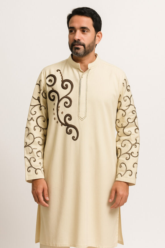 Embroidered Cream Kurta