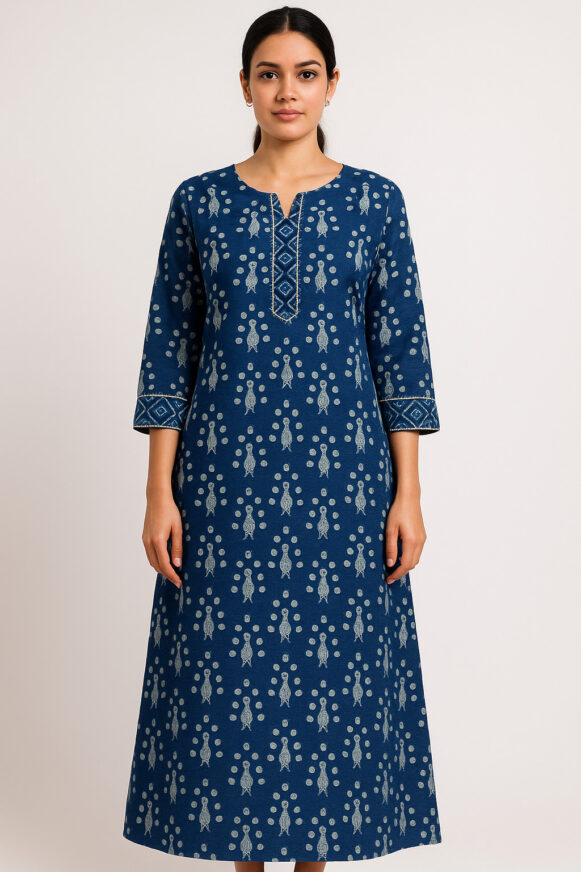 Indigo A-Line Cotton Kurta