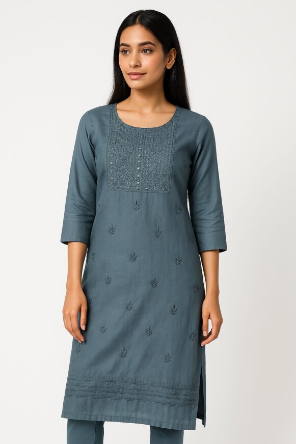 Steel Blue Embroidered Kurta