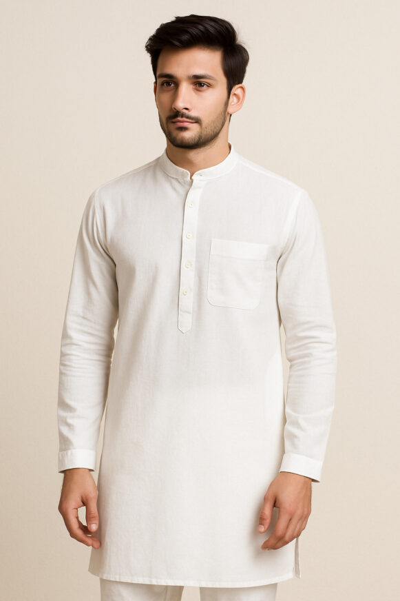 White Mandarin Cotton Kurta