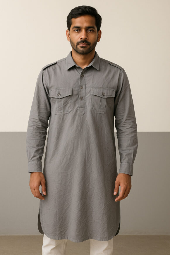 Grey Cotton Kurta for Men