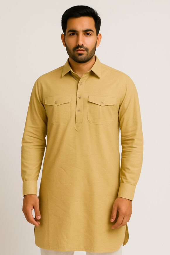 Mustard Yellow Flap-Pocket Kurta