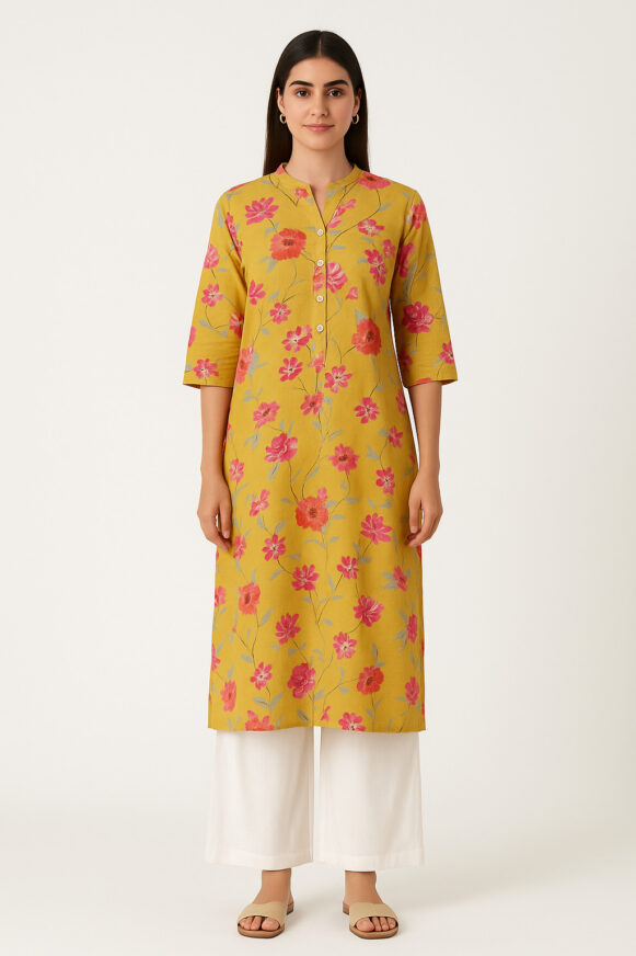 Women’s Mustard Yellow Print Straight Kurta
