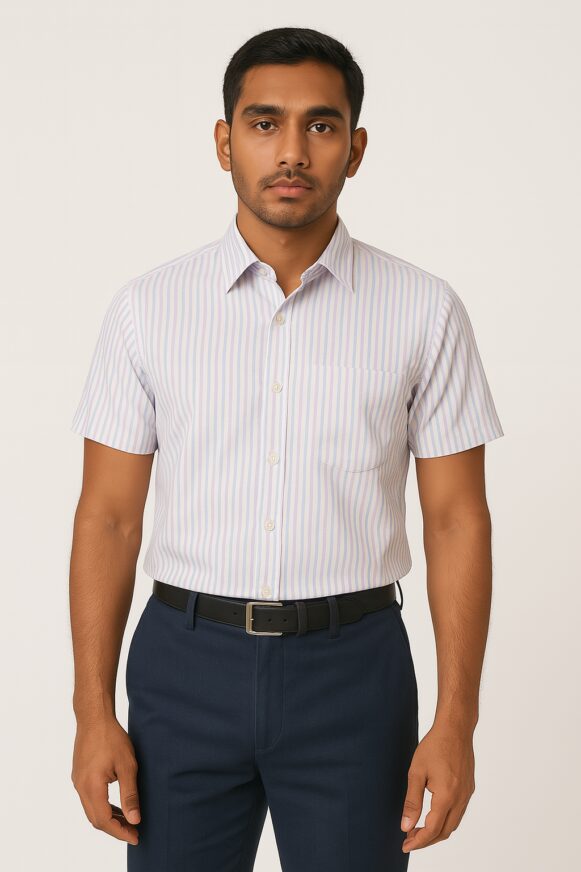 White Striped Formal Shirt with Short Sleeves