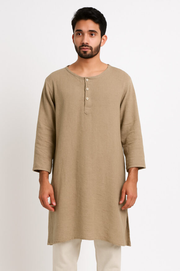Natural Khaki Linen Kurta