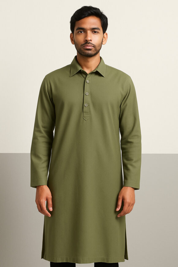 Olive Green Men's Long Kurta
