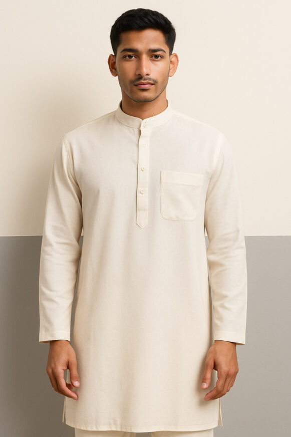 Cream Cotton Blend Kurta for Men