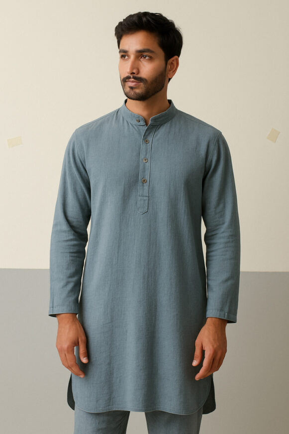 Steel Blue Casual Cotton Kurta
